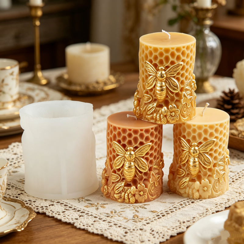 Candle. Queen - 3D Bee & Honeycomb Silicone Candle