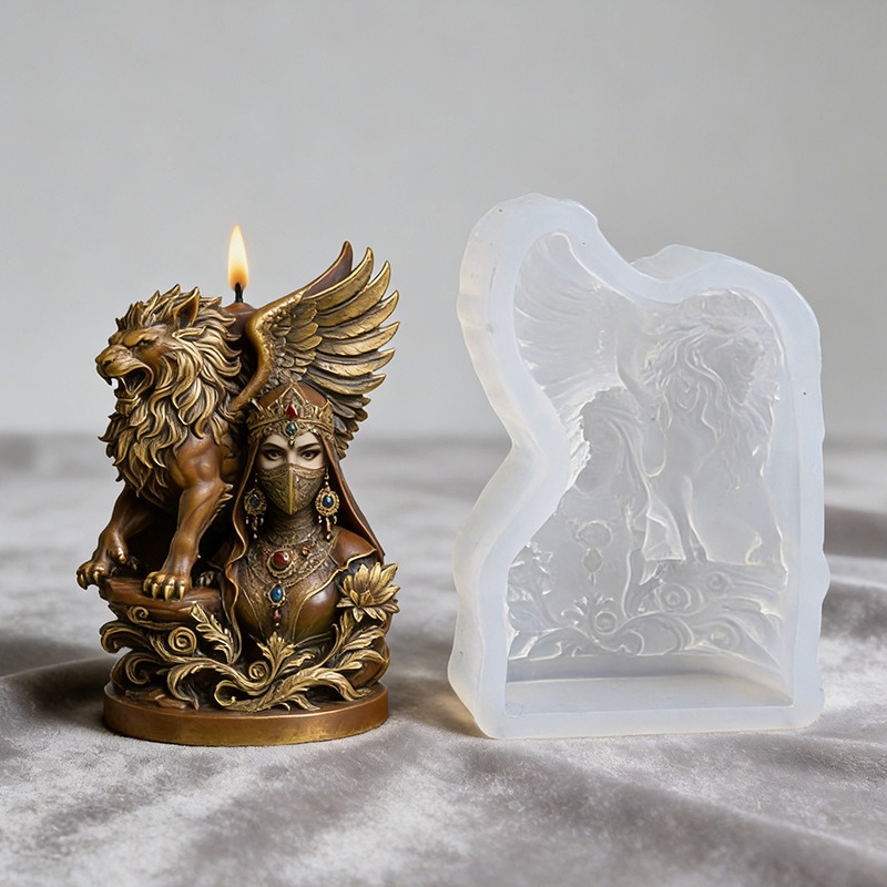 Candle. Queen - Vintage Masked Queen & Winged Lion